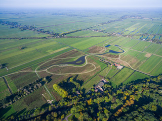 Aerial forest and fields view in Netherlands at autumn season