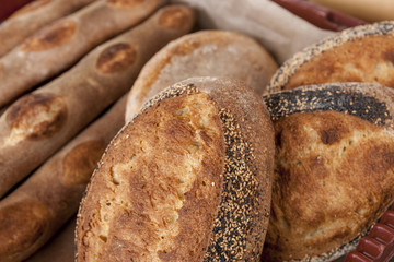 Assorted loaves of bread.