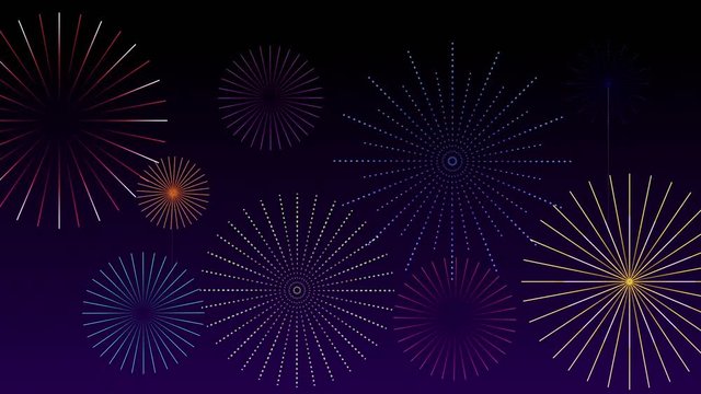 Stylized Fireworks Background. Thirty seconds of stylized fireworks light the evening sky.