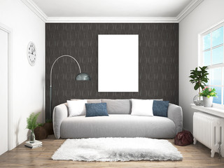 Modern bright interior . 3D rendering