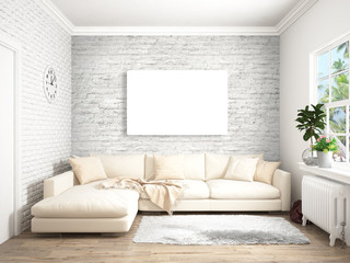 Modern bright interior . 3D rendering