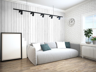 Modern bright interior . 3D rendering