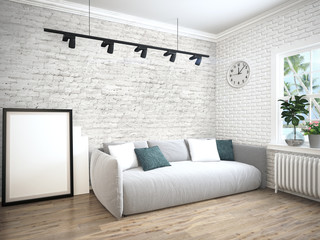 Modern bright interior . 3D rendering