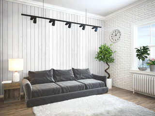 Modern bright interior . 3D rendering