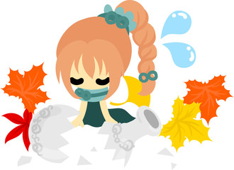The cute illustration of autumn and girl -Broken vase-