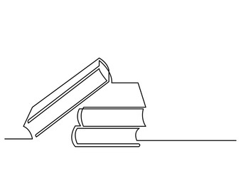 continuous line drawing of books