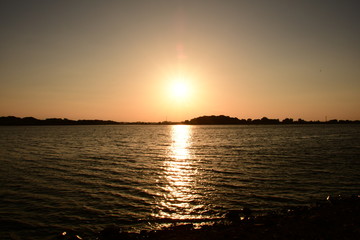 Sunset on Tatebayashi Tatara Swamp in Japan. Tatara Swamp is famous in Japan.