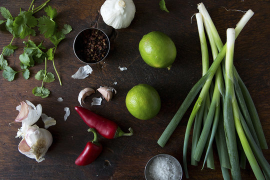 Ingredients. coriander, lime, spring onion, garlic, chilli, salt