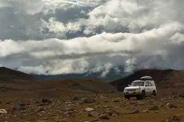 Climbing to active volcano Mutnovsky on Kamchatka.