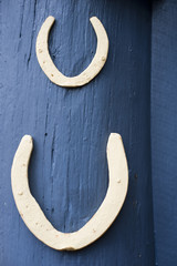 Two mounted horse shoes