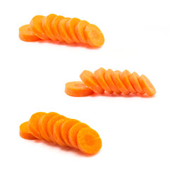 Set fresh carrot slices isolated on white background
