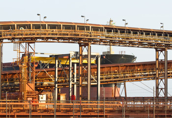 Bauxite mine shipment leaves the Weipa port, Queensland, Australia.