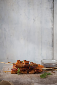 Salmon Teriyaki Skewers with Coriander