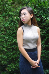 Fototapeta premium Asian female beauty fashion model expressions outdoors.