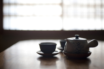 japanese teapot and two cups