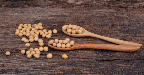 Soybean spoon on old wooden