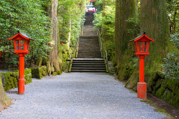 Stairs leading up to the Hakone Shinto Shrine