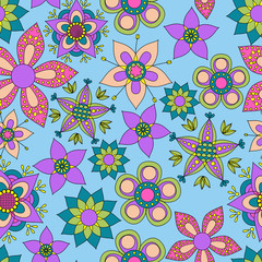 Fantasy flowers colorful seamless pattern