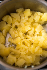 Mashed potatoes in pot, top view