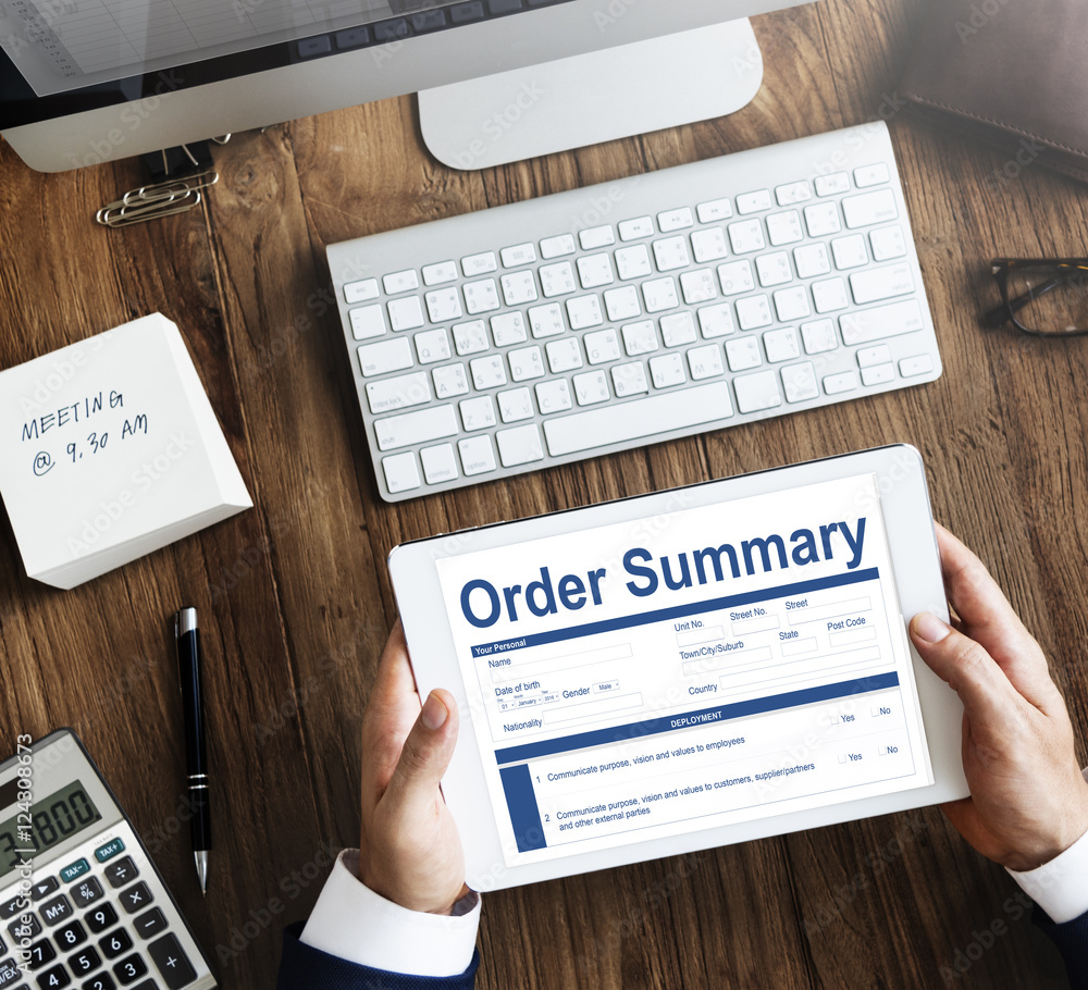 Poster order summary document form invoice concept