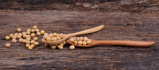 Soybean spoon on old wooden
