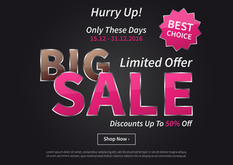 Poster Big Sale Limited Offer vector illustration on black background.
