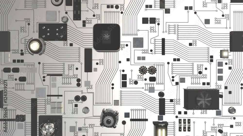 Aufkleber seamless looping 3d animation of a cpu concept with a white futuristic circuit board