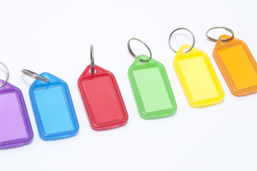 Row of multicoloured plastic tags