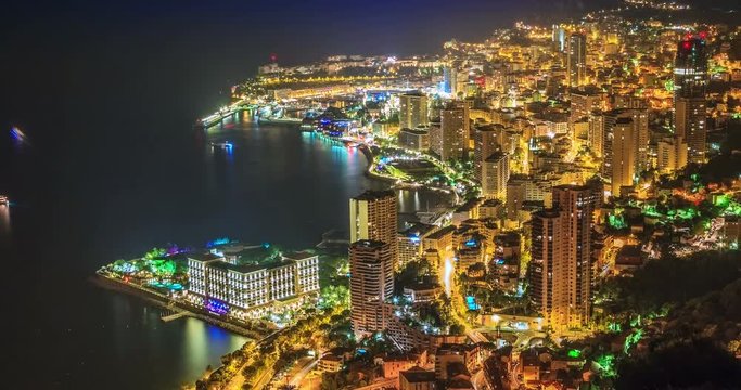 4k Timelapse of Monte Carlo Illuminated City View In The Evening