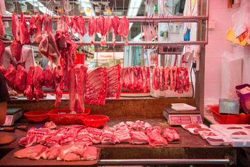Stall selling pork in the market