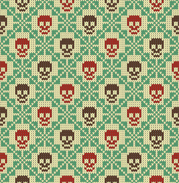 Seamless pattern with skull and ethnic mexican elements. Day of the dead, a traditional holiday in Mexico. For postcard or celebration design. Traditional Latin American patterns and ornaments