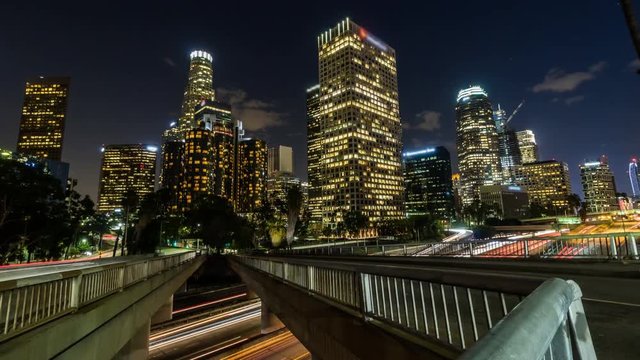 Downtown Los Angeles Dusk to Night, Freeway and Building Timelapse
