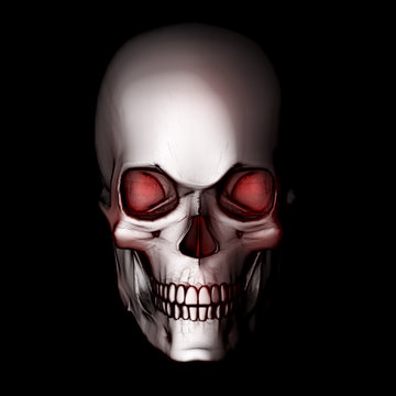 Grinning pale skull / 3D illustration of scary skull