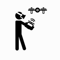 Sticker human figure, the control drone. In man wearing virtual glasses in the hands of the remote control. For pictograms.