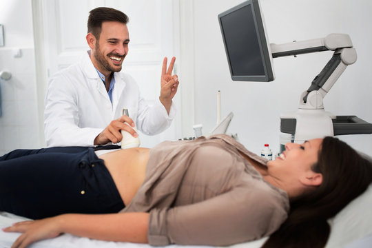 Gynecologist clinic examination, ultrasound check patient