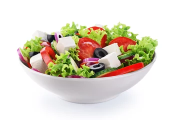 Poster Salad with cheese and fresh vegetables isolated on white backgro © vitals