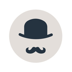 Icono plano bombin con bigote en circulo gris