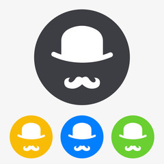 Icono plano bombin con bigote en circulo varios colores