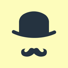 Icono plano bombin con bigote sobre fondo amarillo
