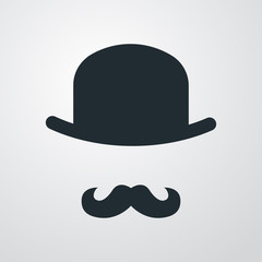 Icono plano bombin con bigote sobre fondo degradado