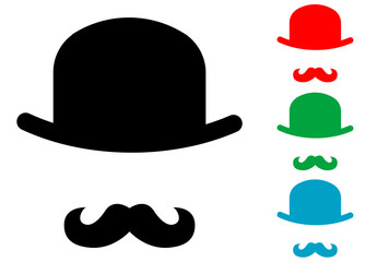 Icono plano bombin con bigote varios colores