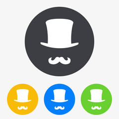 Icono plano chistera con bigote en circulo varios colores