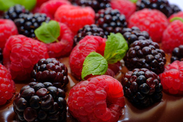 Berries on homemade cake macro