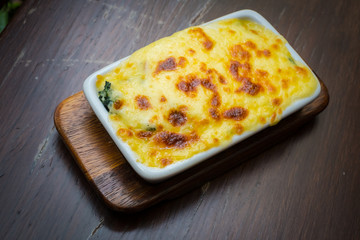 Lasagna on table wood