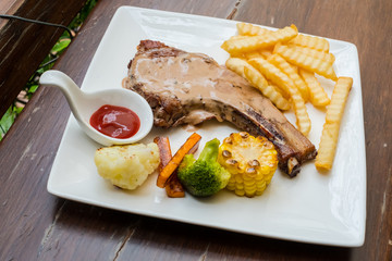 Pork steak, potato and vegetables