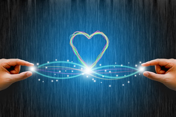 Fiber optic connection with line heart. love concept.