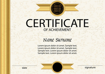 Certificate of achievement or diploma template. Vector
