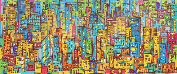 City background, hand drawn vector illustration - 124319460