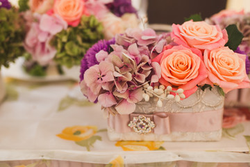 floral composition on the table at wedding reception