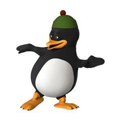 3D Rendering Cartoon Penguin on White